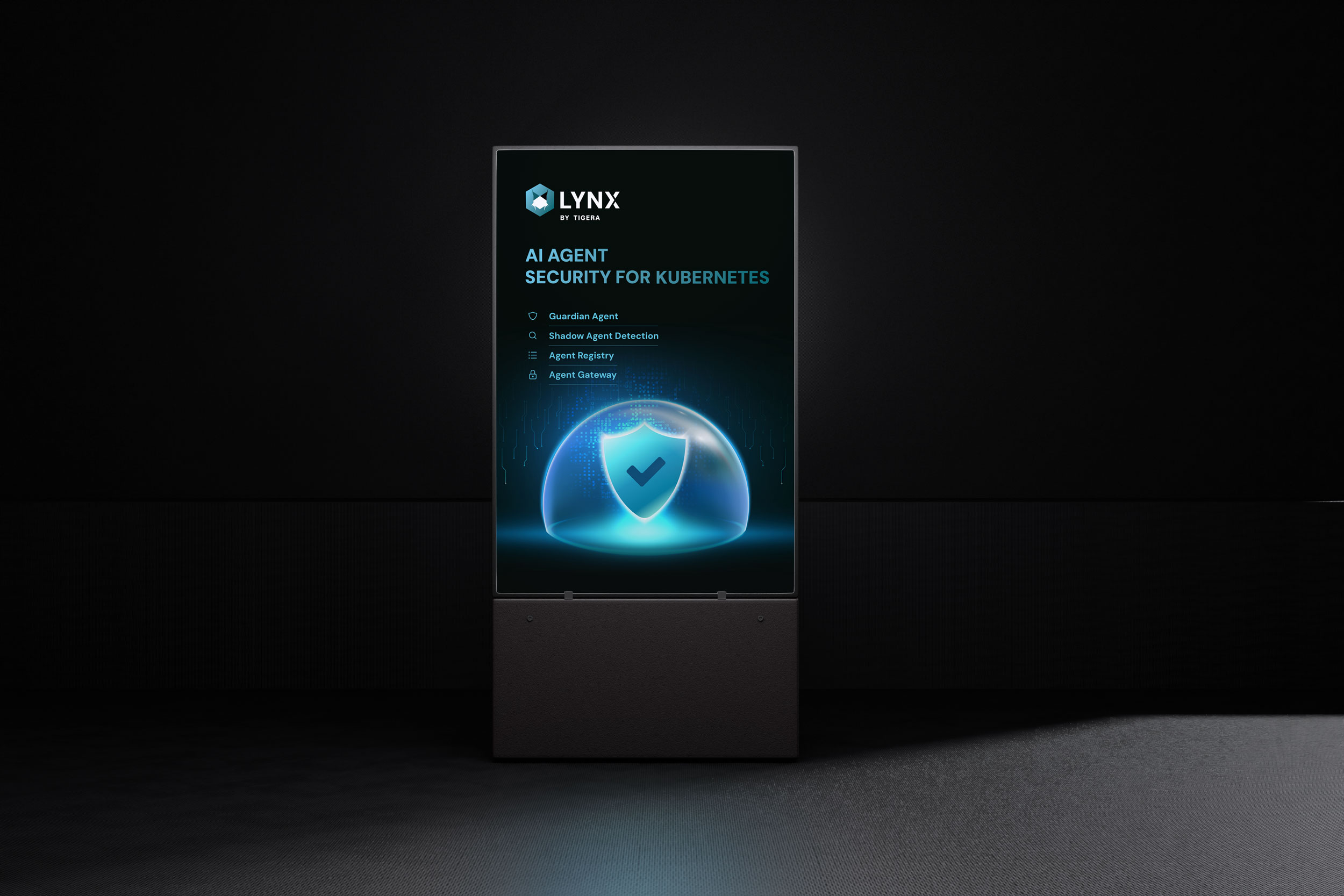 Lynx standee in a dark space